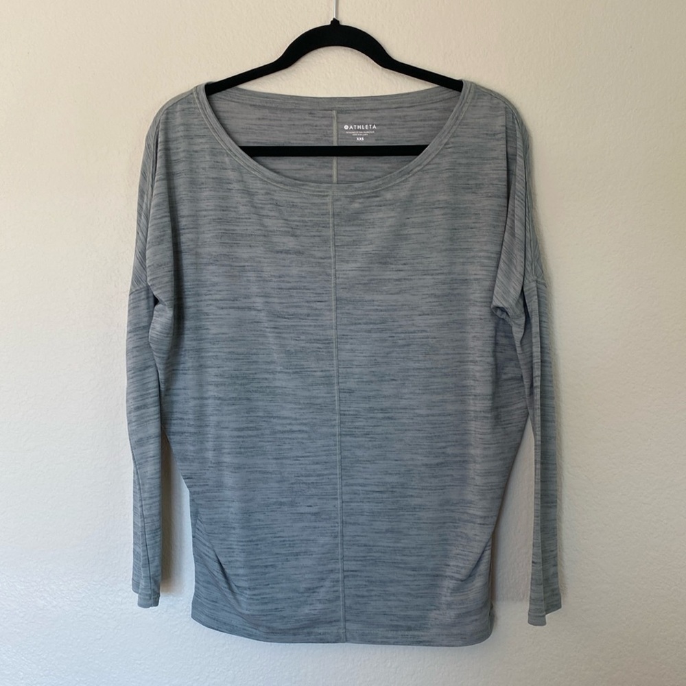 Athleta long sleeve boat neck top women’s XXS heathered green VGUC